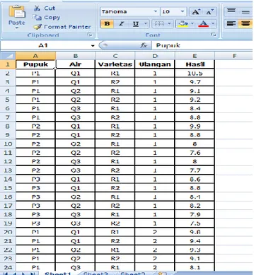 Gambar 1. Tampilan data entri di Excel  