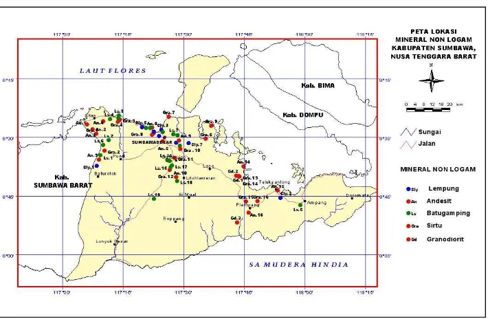 Gambar 1. Peta Potensi Sumberdaya Bahan Galian di Kabupaten Sumbawa Barat 
