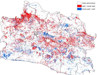 Gambar 9. Perbandingan luas lahan sawah antara data BPS dengan MODIS 