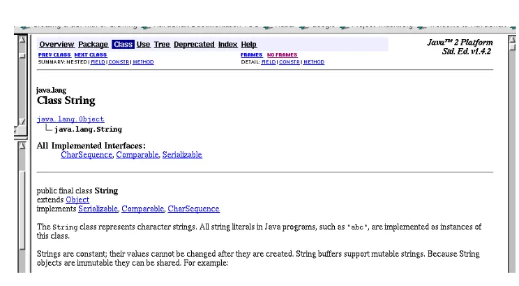 Figure 3.2 Javadoc display of class information
