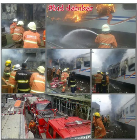 Foto : Kegiatan penanggulangan kebakaran gerbong kereta   (Jalan Industri)