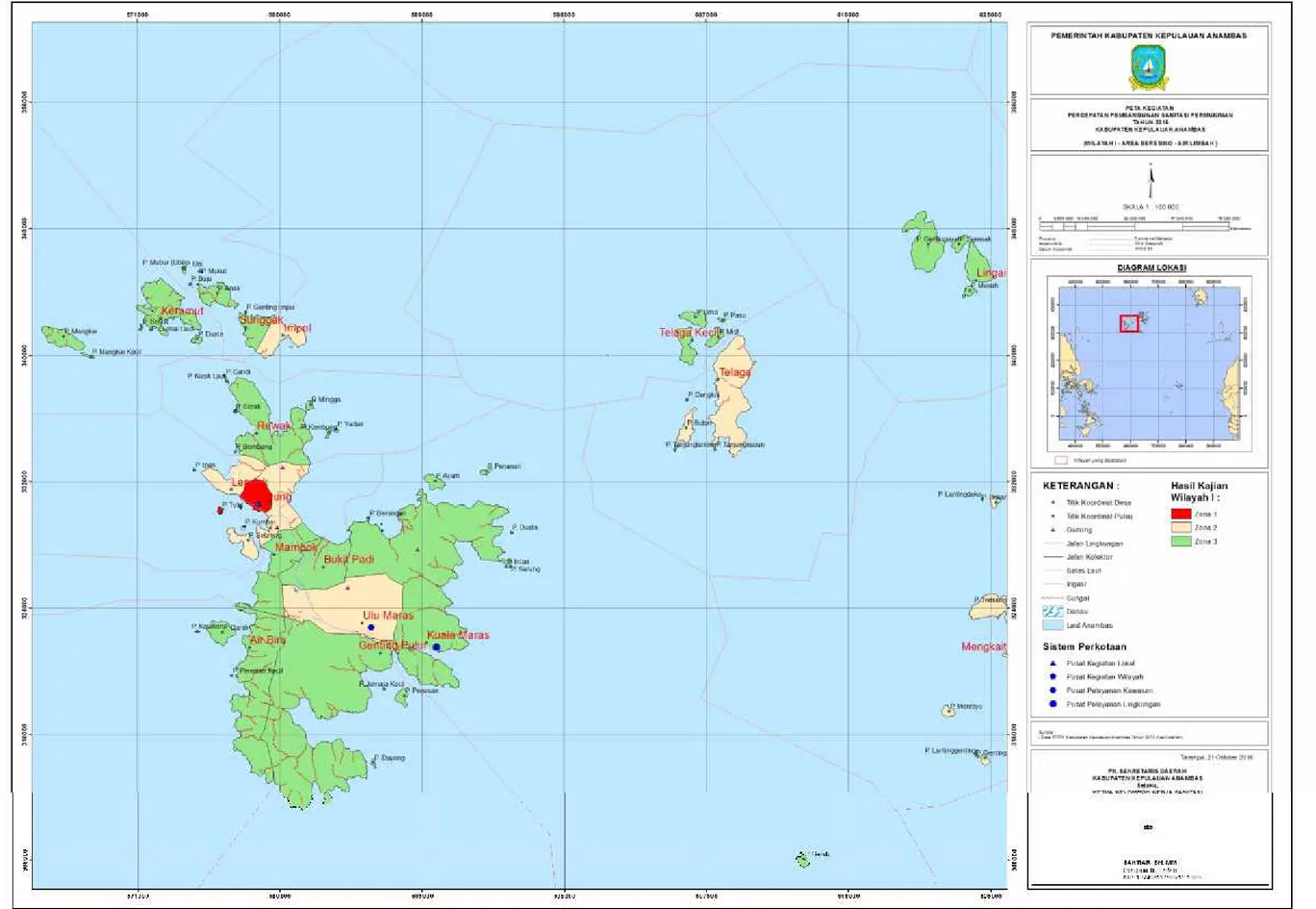 Gambar 2.10.a Peta Area Berisiko Air Limbah Domestik Kabupaten Kepulauan Anambas (Wilayah Kajian I)