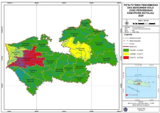 Gambar 5. Peta Potensi Pencemaran DAS Bengawan Solo (COD) Perkebunan Kabupaten Boyolali 2018 