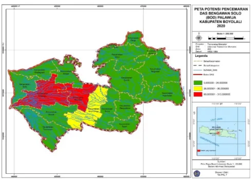 Gambar 6. Peta Potensi Pencemaran DAS Bengawan Solo (BOD) Palawija Kabupaten Boyolali 2018 