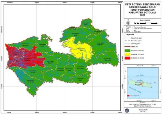 Gambar 4. Peta Potensi Pencemaran DAS Bengawan Solo (BOD) Perkebunan Kabupaten Boyolali 2018 