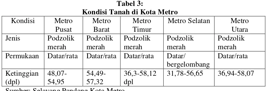 Tabel 3: Kondisi Tanah di Kota Metro 