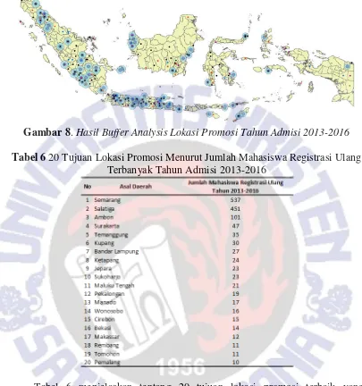 Gambar 8. Hasil Buffer Analysis Lokasi Promosi Tahun Admisi 2013-2016 