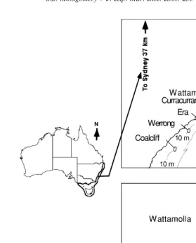 Fig. 1. Locations of sites used to investigate the effects of proximity to reef and exposure to sea-swell oncatches of J