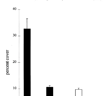 Fig. 3. Mean percent cover (6placed for 9 weeks on the open reef crest (black bars) and underneathS.E.) of ﬁlamentous algae, CCA, bryozoans, bivalves and polychaetes on panels Acropora hyacinthus tables (open bars).