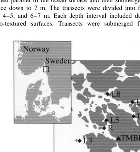 Fig. 3. Map showing the ﬁeld test sites on the west coast of Sweden. Locations marked L1–L8 were used inthe study of recruitment on sanded PMMA panels
