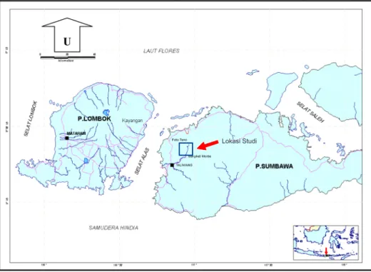 Gambar 1. Peta lokasi studi pada kawasan hutan lindung Taliwang, Nusa Tenggara Barat.