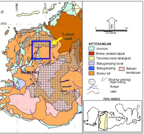 Gambar 2. Peta geologi bagian Lembar Sumbawa, Nusa Tenggara (Sudradjat dkk., 1998).