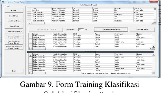 Gambar 9. Form Training Klasifikasi  g.  Cek klasifikasi naïve bayes 