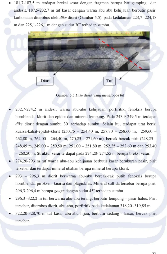 Gambar 5.5 Dike diorit yang menerobos tuf. 