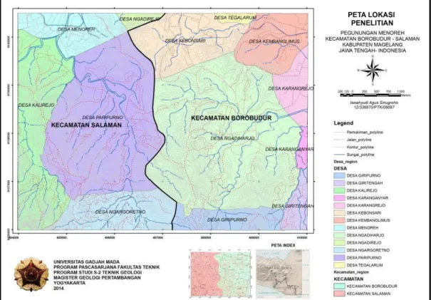 Gambar I.2. Peta lokasi penelitian di Kecamatan Borobudur dan Salaman   Kabupaten Magelang, Jawa Tengah