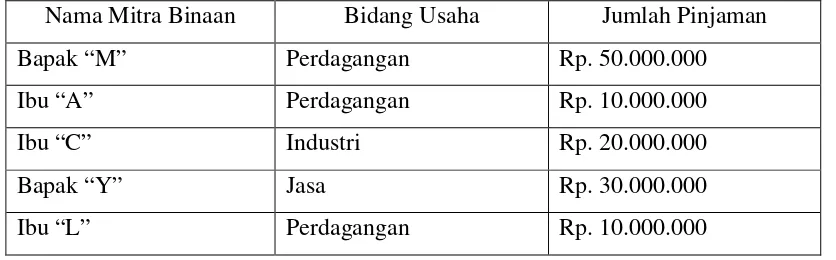 Tabel 4.4 Jumlah Pinjaman yang Diterima Beberapa Mitra Binaan 