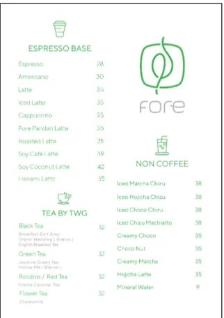 Gambar 3.3  Menu yang Ditawarkan Fore Coffee   di Outlet Tanah Abang 