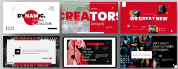 Gambar 3.5 Contoh gambar Creators - Dynamic Powerpoint  (Sumber: www.behance.net/Graphic Assets, tahun 2019)  Yang  menjadi  acuan  penulis  dari  “Creators  -  Dynamic  Powerpoint”  yang  dibuat  oleh  Grapshics  asset  adalah  penggunaan  bentuk  bidang 