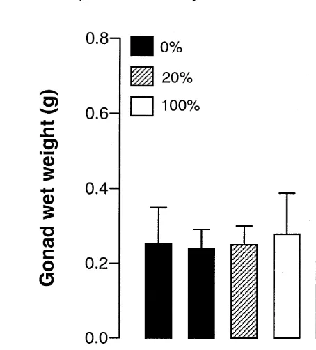 Fig. 4. Effects of food ration and time on gonad wet weight of adult male snow crab. Time: day 25,(Tukey’s test)