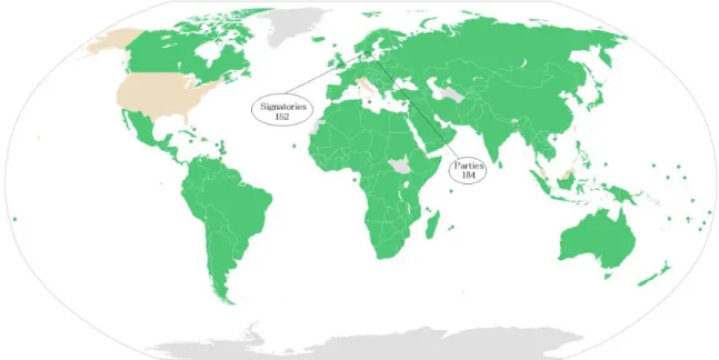 Gambar 1. Sebaran negara-negara yang telah meratifikasi Konvensi Stockholm  Sumber:  http://chm.pop.int