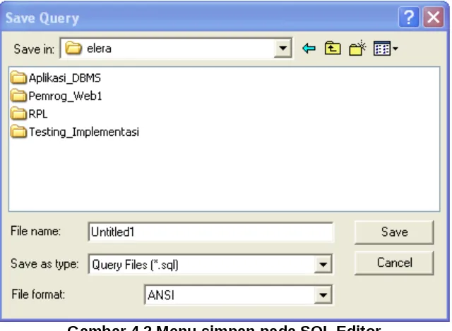 Gambar 4.2 Menu simpan pada SQL Editor