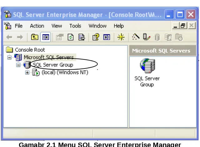 Gambar 2.1 menunjukkan bahwa server database belum didaftarkan. Makauntuk mendaftarkan server database melalui Enterprise Manager lakukanlangkah berikut: