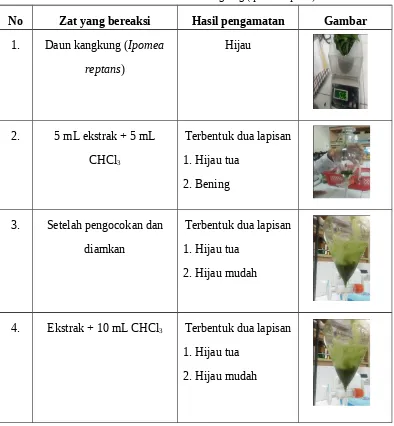 Tabel 4.1 Ekstaksi Daun Kangkung (Ipomea reptans)