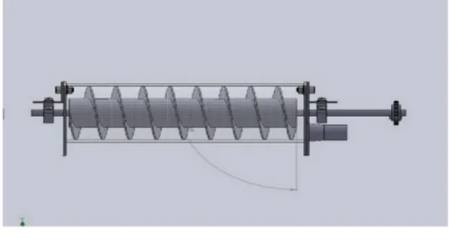 Gambar 6. Desain turbin archimedes screw  Setelah  dilakukan  desain  turbin  archimedes  screw,  kemudian  dilakukan  proses  pembuatannya  dimana  prosesnya meliputi: 