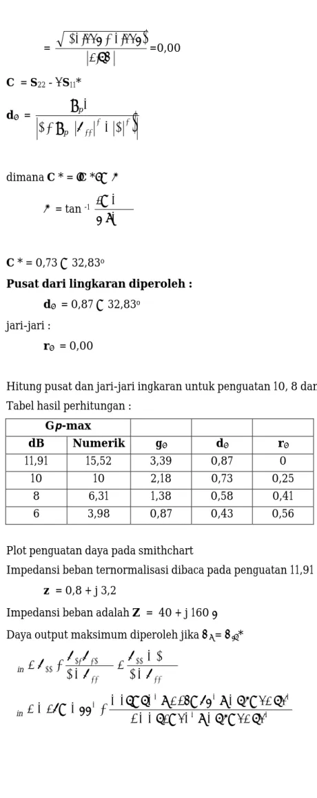 Tabel hasil perhitungan :  