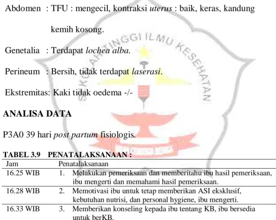 TABEL 3.9    PENATALAKSANAAN : 