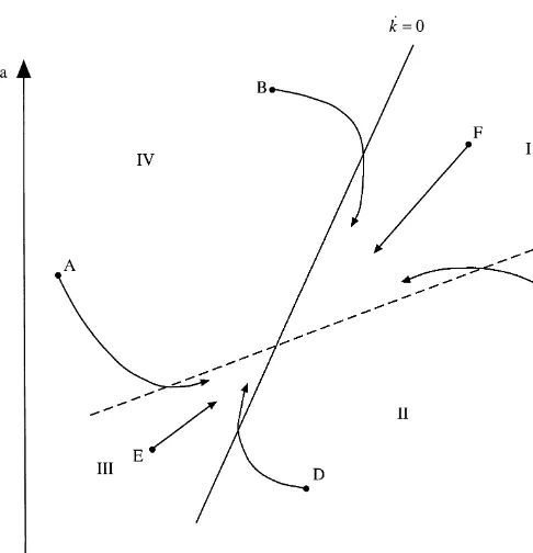 Fig. 1. Two-dimensional transition paths in two-sector non-scale models.