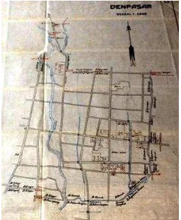 Gambar 5. Peta Kota Denpasar yang dibuat tahun 1915 oleh pemerintah Belanda. 