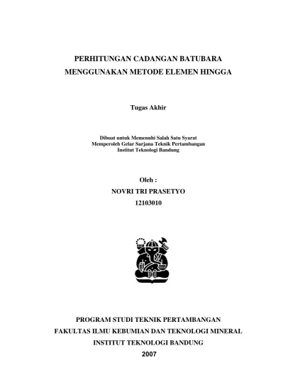 PERHITUNGAN CADANGAN BATUBARA MENGGUNAKAN METODE ELEMEN HINGGA