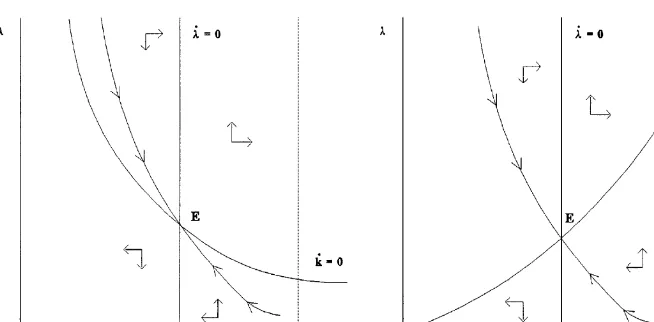 Fig. 6. The equilibrium dynamic paths for �'1: (a) Case A; and (b) Case B.
