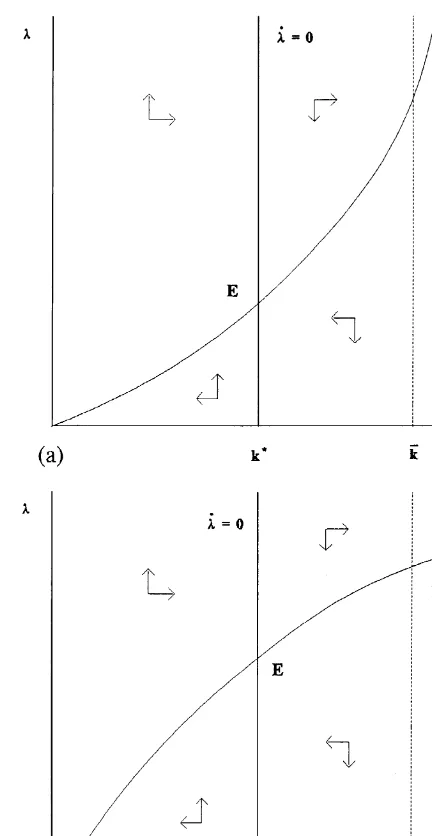 Fig. 1. The dynamical system for Case A: (a) �[�!(1!�)]'1!�; and (b) �[�!(1!�)](1!�