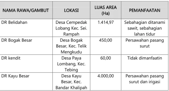 Tabel 4.9  Daftar Inventarisasi Rawa/Gabut di Kabupaten Serdang Bedagai    