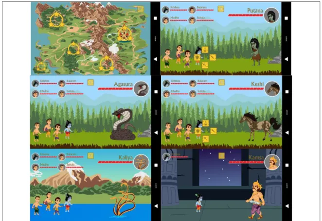 Gambar 5. Map Scene dan Cerita Little Krishna pada Aplikasi Game RPG Little Krishna Adventure 