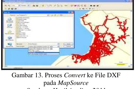 Gambar 13. Proses Convert ke File DXF  pada MapSource 