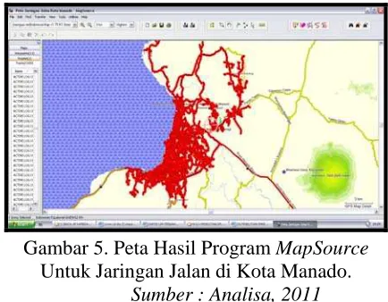 Gambar 5. Peta Hasil Program MapSource Untuk Jaringan Jalan di Kota Manado. 