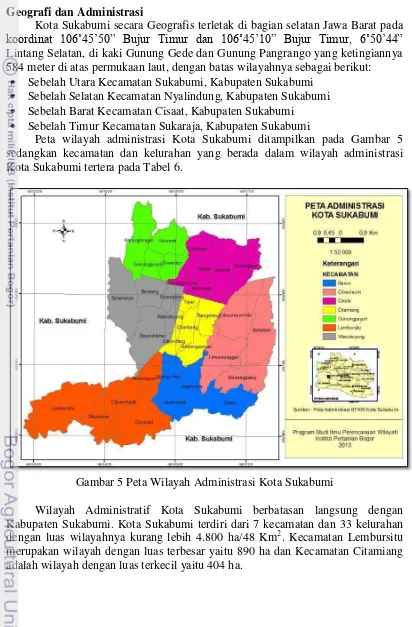 Gambar 5 Peta Wilayah Administrasi Kota Sukabumi 