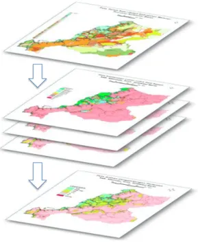 Gambar 3.  Peta arahan komoditas yang diperoleh dari hasil overlay peta-peta kesesuaian lahan  dan peta tematik lainnya 