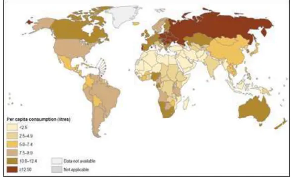 Gambar 1: Total Alcohol Per Capita Consumption, GHO-WHO 2010 (16). 