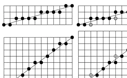 Fig. 5. Lines (bottom) and their complementary lines (top). Diagonal runs in lines are obtained by calculating horizontalruns of the complementary lines