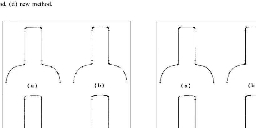 Fig. 7. Data points taken from (Fritsch and Carlson, 1980), (a) Foley=Nielson method, (b) centripetal model, (c) ZCMmethod, (d) new method.