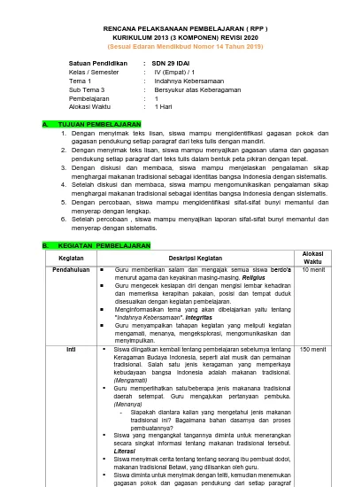 RENCANA PELAKSANAAN PEMBELAJARAN ( RPP ) KURIKULUM 2013 (3 KOMPONEN ...