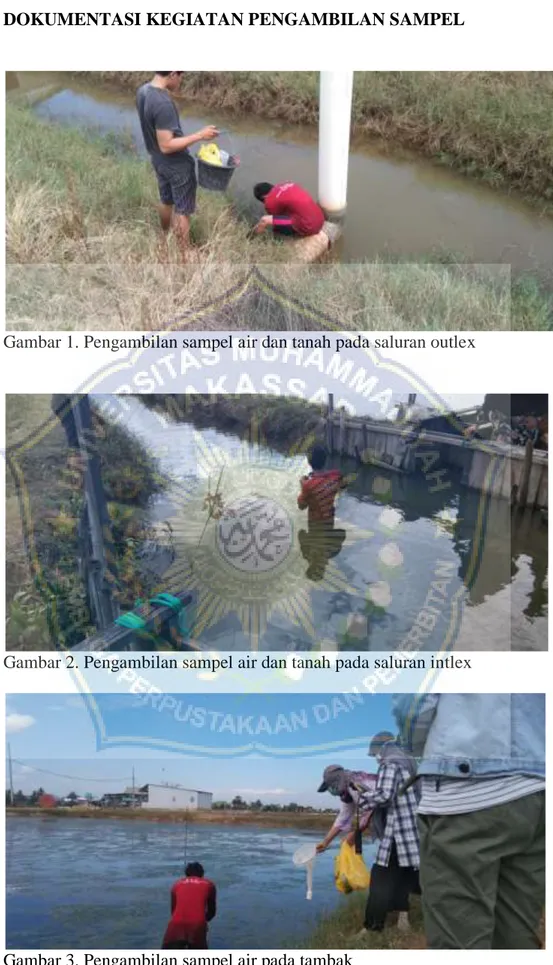 Gambar 1. Pengambilan sampel air dan tanah pada saluran outlex 