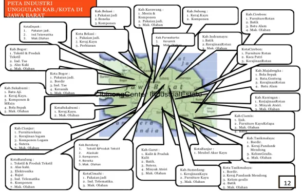 Gambar 1. Peta Industri Unggulan Kabupaten/Kota di Jawa Barat  Sumber: Pemerintah Provinsi Jawa Barat, 2012