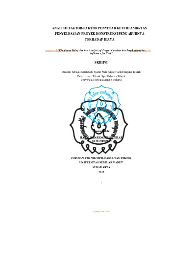 ANALISIS FAKTOR-FAKTOR PENYEBAB KETERLAMBATAN PENYELESAIAN PROYEK ...