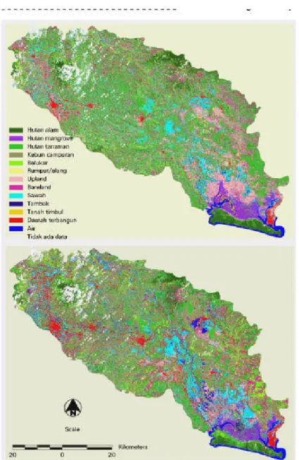 Gambar 1. Citra Landsat 1991 (atas) dan 2002 (bawah)
