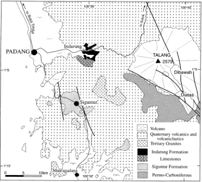Fig. 5. Distribution of outcrops of the Indarung and Siguntur formations in the Padang area, West Sumatra